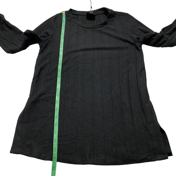 BOBEAU *NEW* Black 3/4 Sleeve Ribbed Stripe Crew Neck Knit Top Size XS - Picture 8 of 10